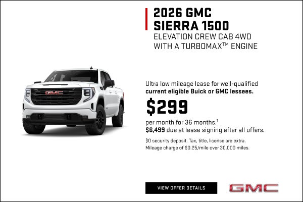 Ultra low mileage lease for well-qualified current eligible Buick or GMC lessees. 

$299 per mont...