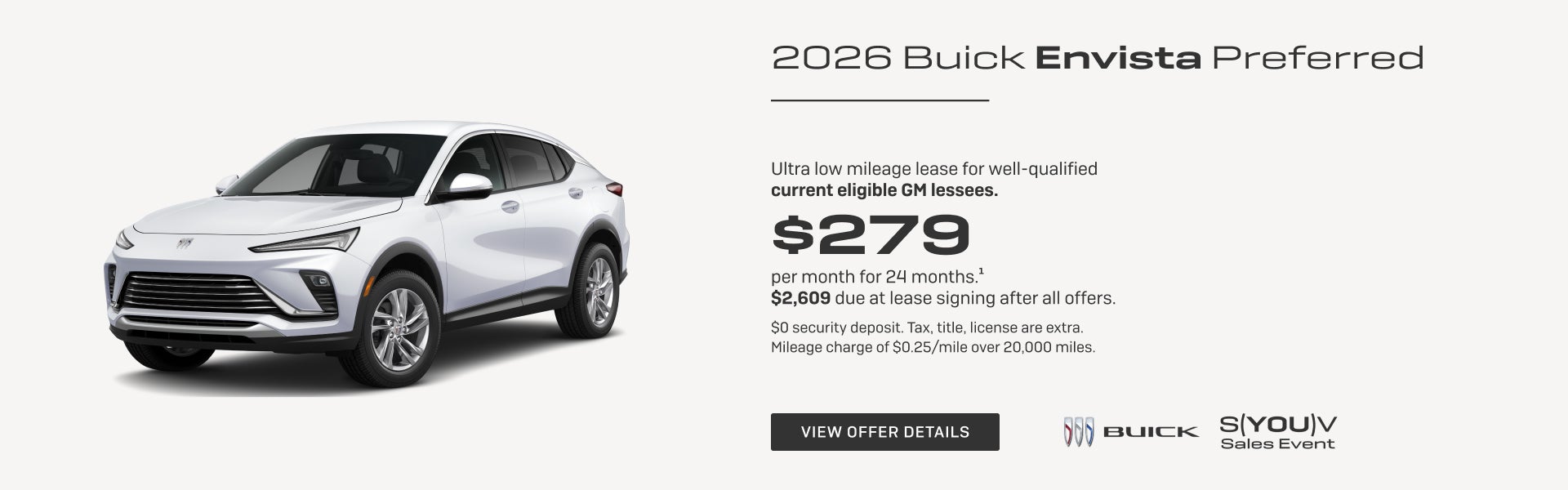Ultra low mileage lease for well-qualified current eligible GM lessees.

$279 per month for 24 mo...