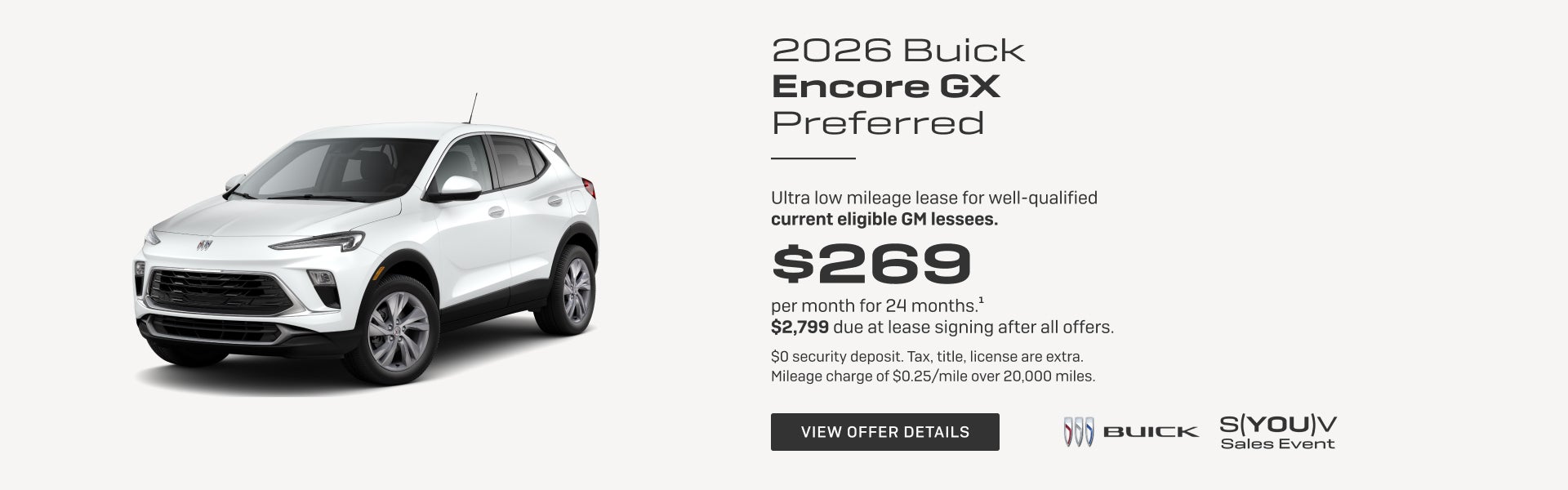 Ultra low mileage lease for well-qualified current eligible GM lessees.

$269 per month for 24 mo...