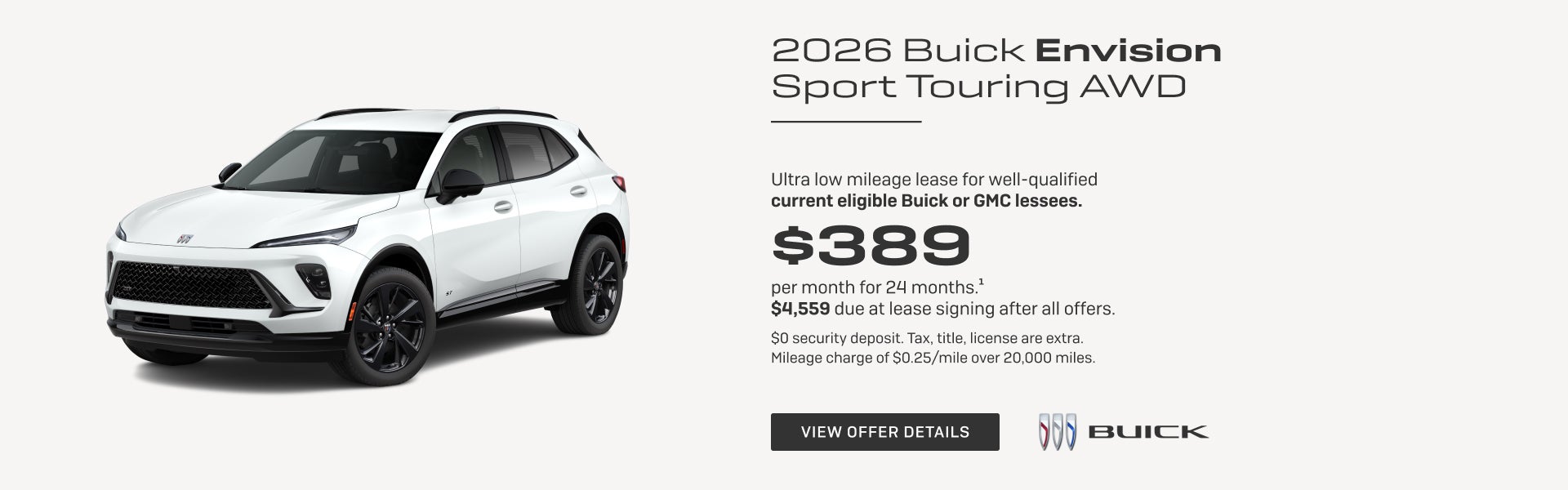 Ultra low mileage lease for well-qualified current eligible Buick or GMC lessees.

$389 per month...
