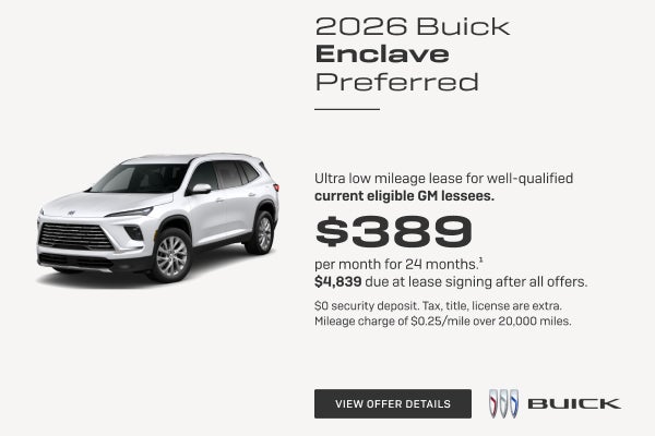 Ultra low mileage lease for well-qualified current eligible GM lessees.

$389 per month for 24 mo...