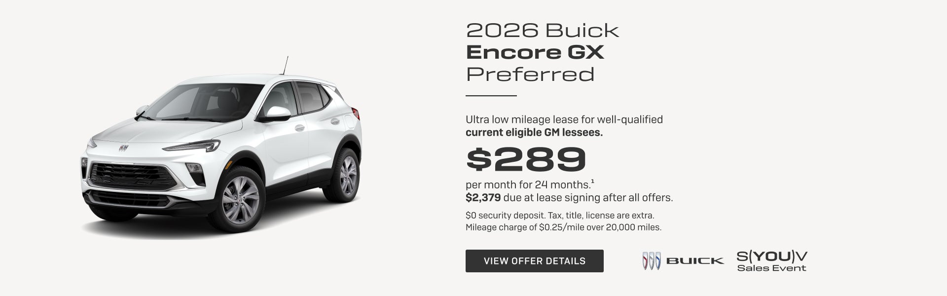 Ultra low mileage lease for well-qualified current eligible GM lessees.

$289 per month for 24 mo...