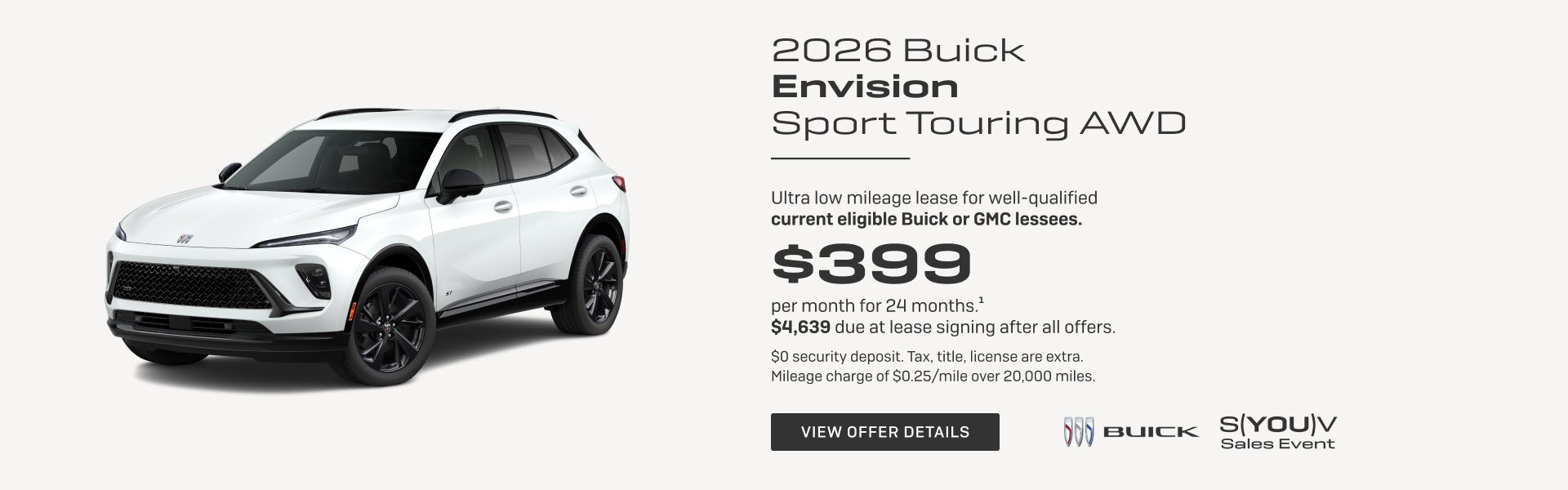 Ultra low mileage lease for well-qualified current eligible Buick or GMC lessees.

$399 per month...