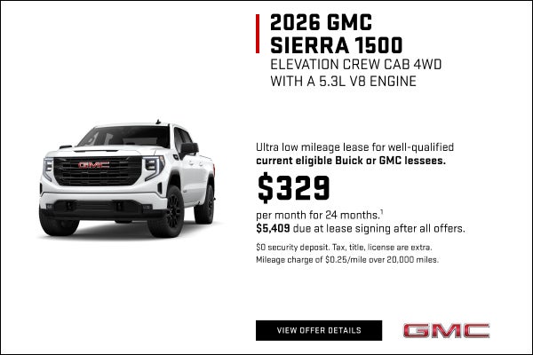 Ultra low mileage lease for well-qualified current eligible Buick or GMC lessees.

$329 per month...