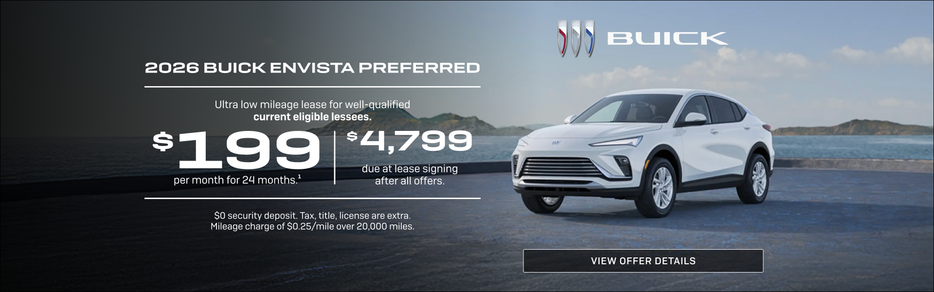 Ultra low mileage lease for well-qualified current eligible lessees.

$199 per month for 24 month...