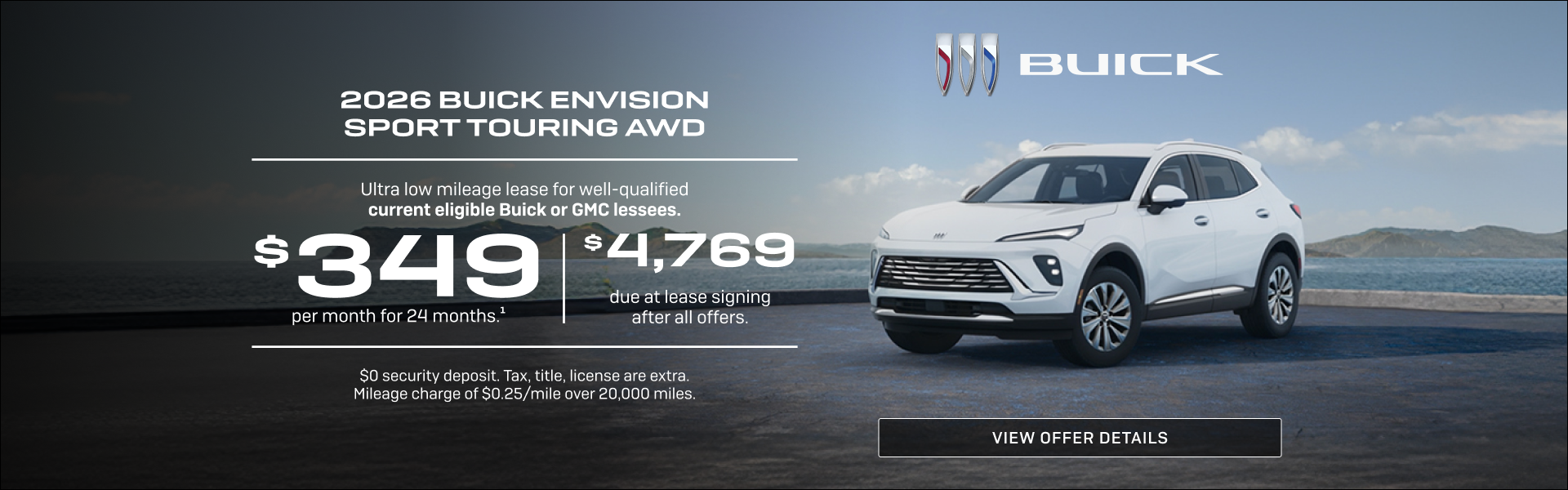 Ultra low mileage lease for well-qualified current eligible Buick or GMC lessees.

$349 per month...