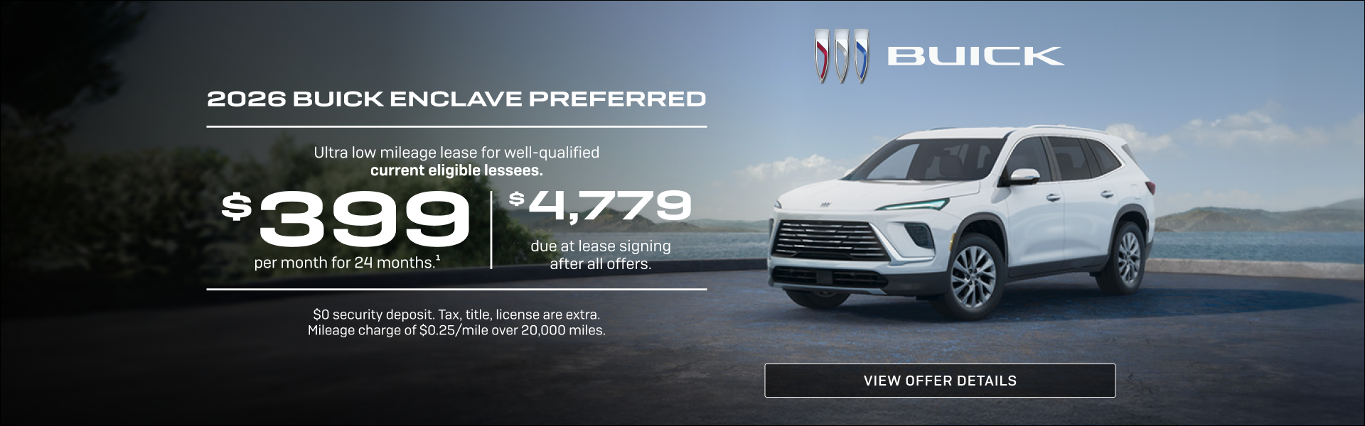 Ultra low mileage lease for well-qualified current eligible lessees.

$399 per month for 24 month...